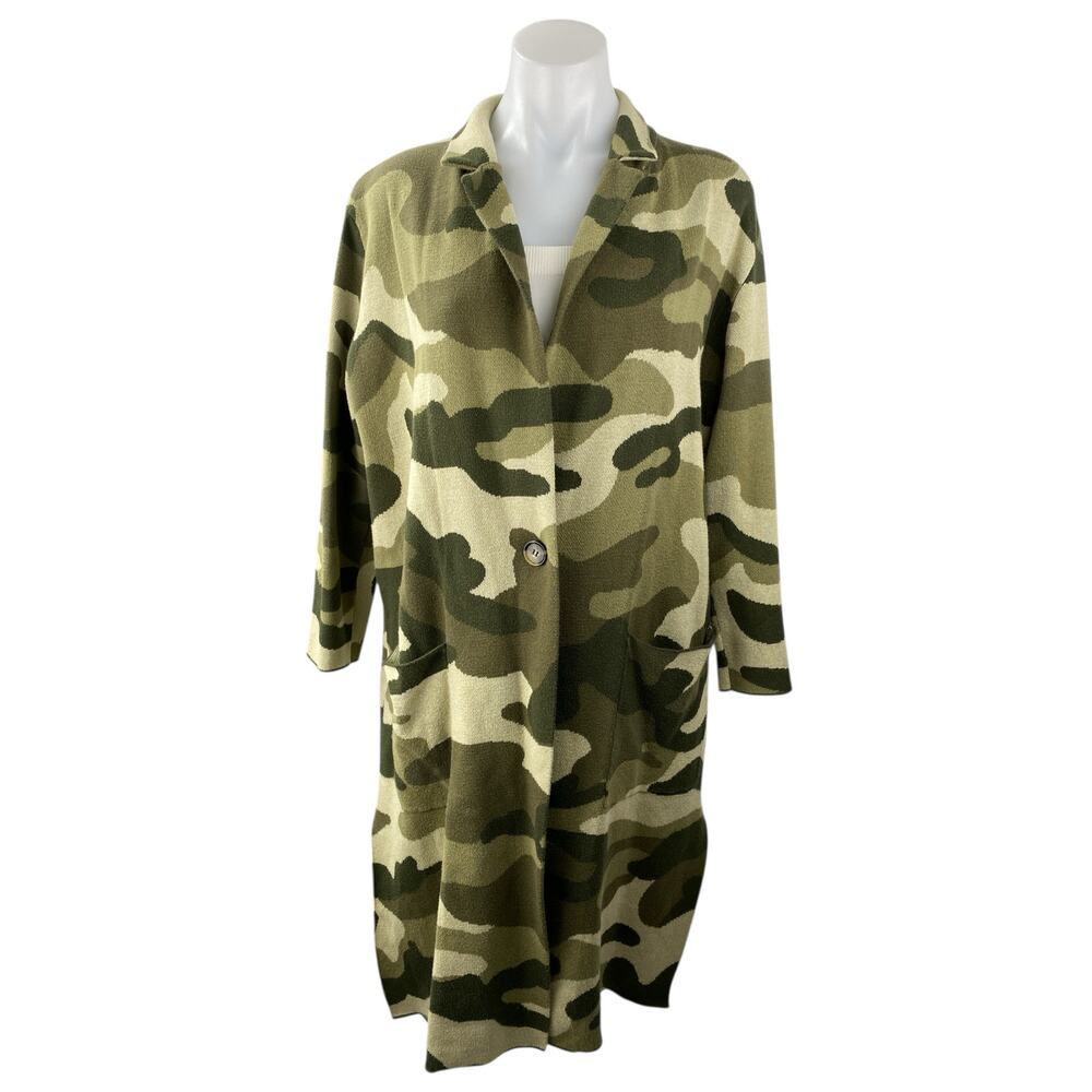 Anthropologie Maeve Kieran Green Camouflage Long Sleeve Cardigan Sweater Coat S
